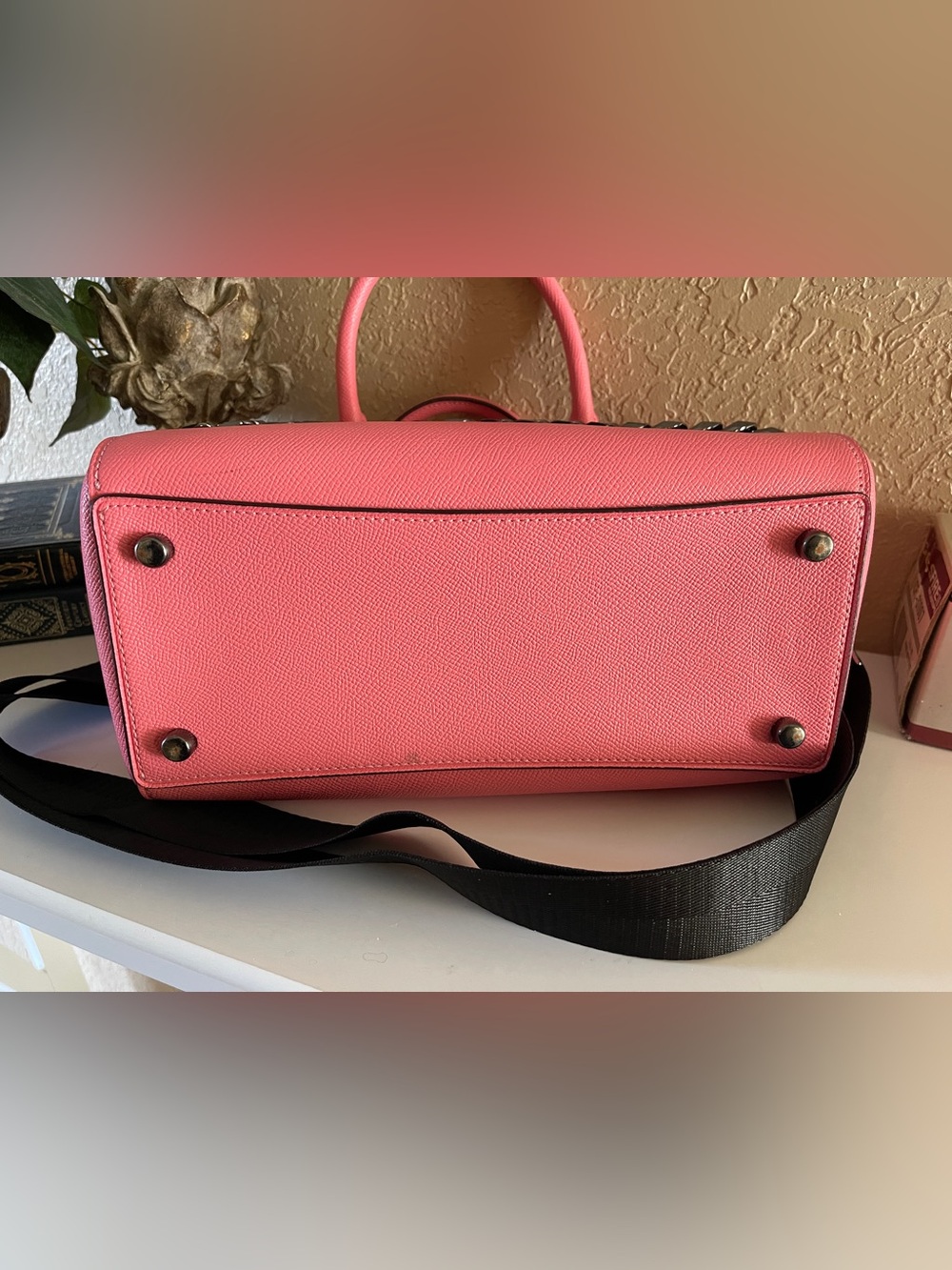COACH Pink Saffiano Leather Satchel with Chain Detail - Picture 5 of 10
